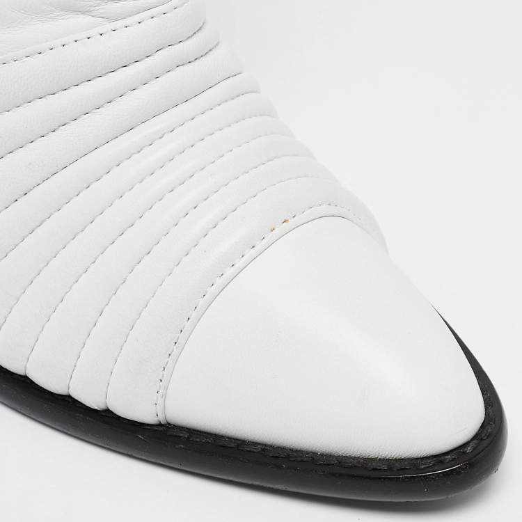 Pre Owned Giuseppe Zanotti White Quilted Leather Moto Boots Size 38