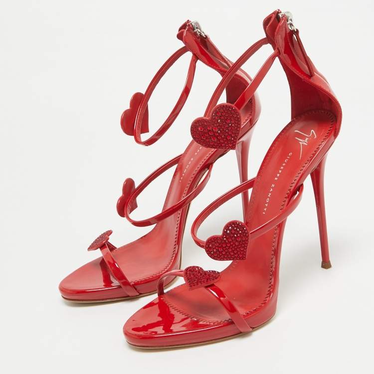 Pre Owned Giuseppe Zanotti Red Patent leather Harmony Love Ankle Strap Sandals Size 40