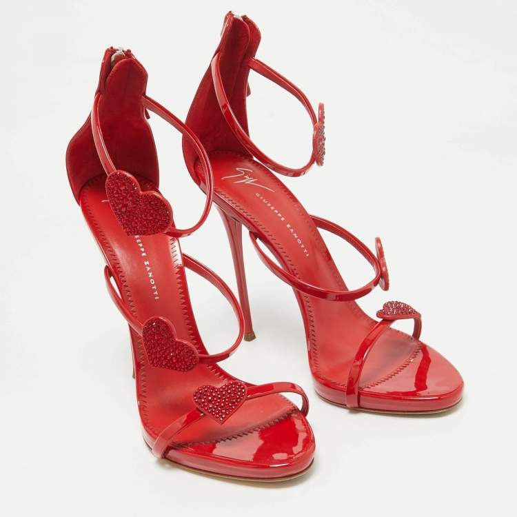 Pre Owned Giuseppe Zanotti Red Patent leather Harmony Love Ankle Strap Sandals Size 40