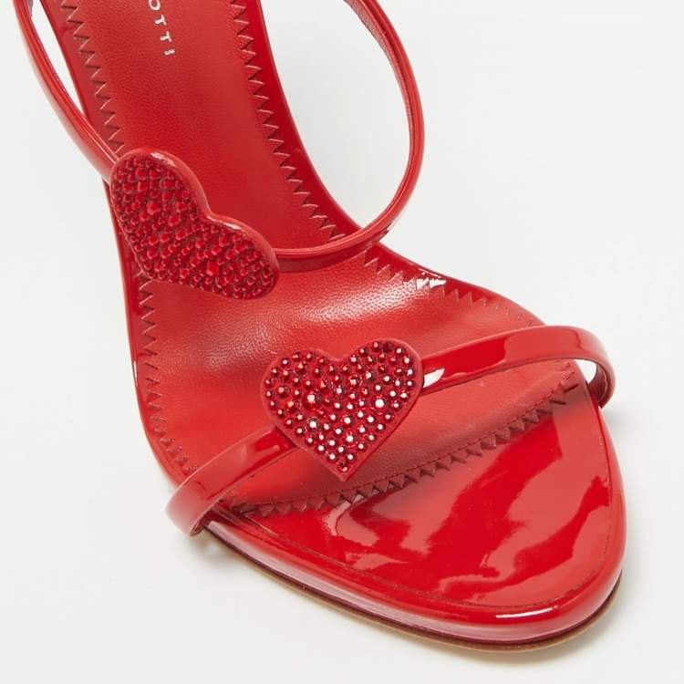 Pre Owned Giuseppe Zanotti Red Patent leather Harmony Love Ankle Strap Sandals Size 40