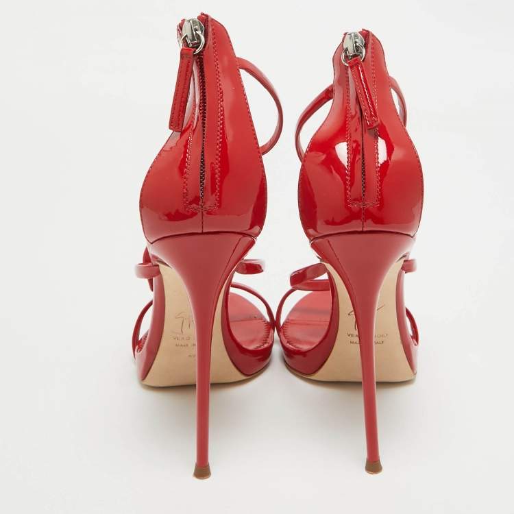 Pre Owned Giuseppe Zanotti Red Patent leather Harmony Love Ankle Strap Sandals Size 40