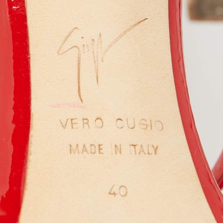Pre Owned Giuseppe Zanotti Red Patent leather Harmony Love Ankle Strap Sandals Size 40