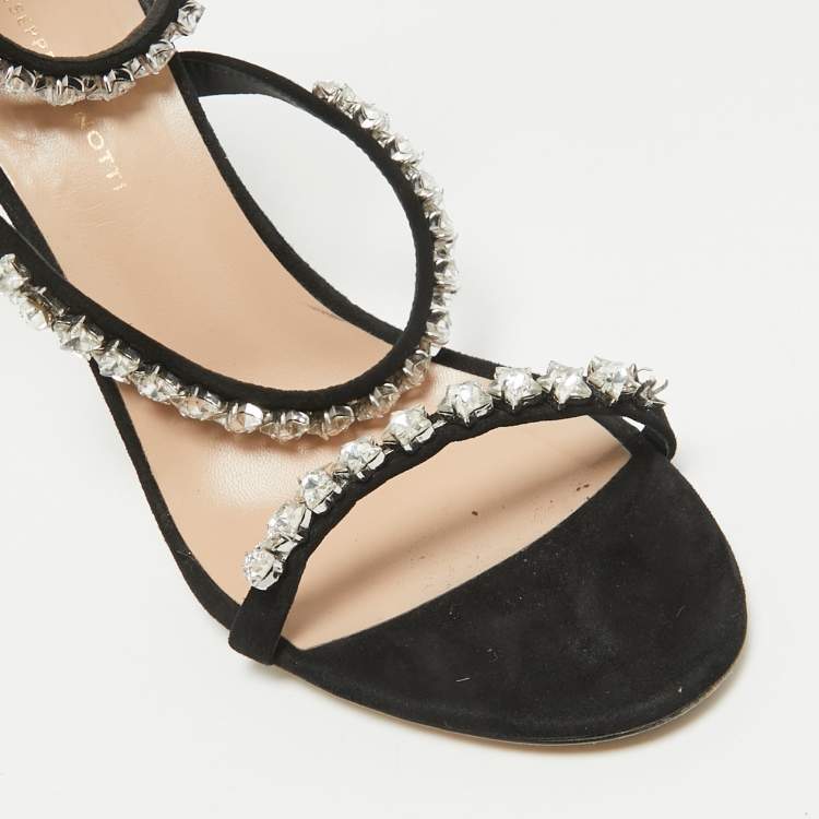 Pre Owned Giuseppe Zanotti Black Suede Star Crystal Harmony Sandals Size 39.5