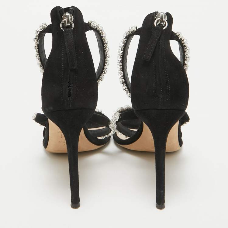 Pre Owned Giuseppe Zanotti Black Suede Star Crystal Harmony Sandals Size 39.5