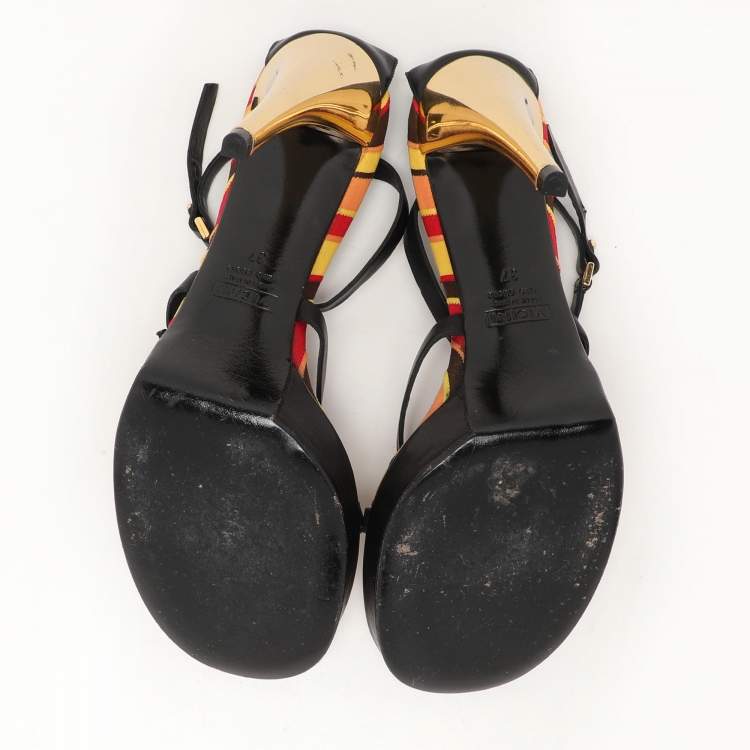 Pre Owned Giuseppe Zanotti Design Black Leather Ankle Strap Sandals Size 37