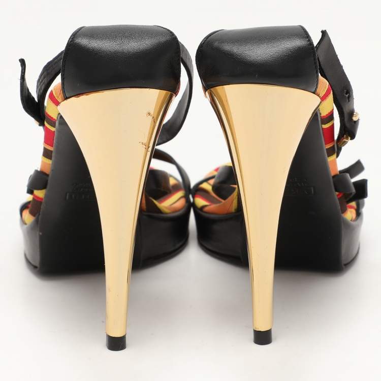 Pre Owned Giuseppe Zanotti Design Black Leather Ankle Strap Sandals Size 37