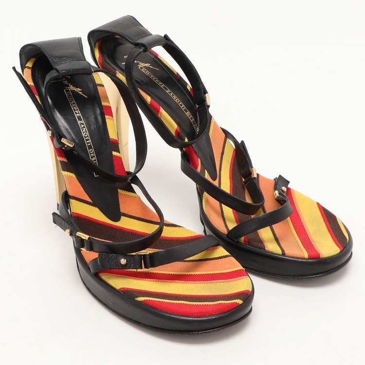 Pre Owned Giuseppe Zanotti Design Black Leather Ankle Strap Sandals Size 37