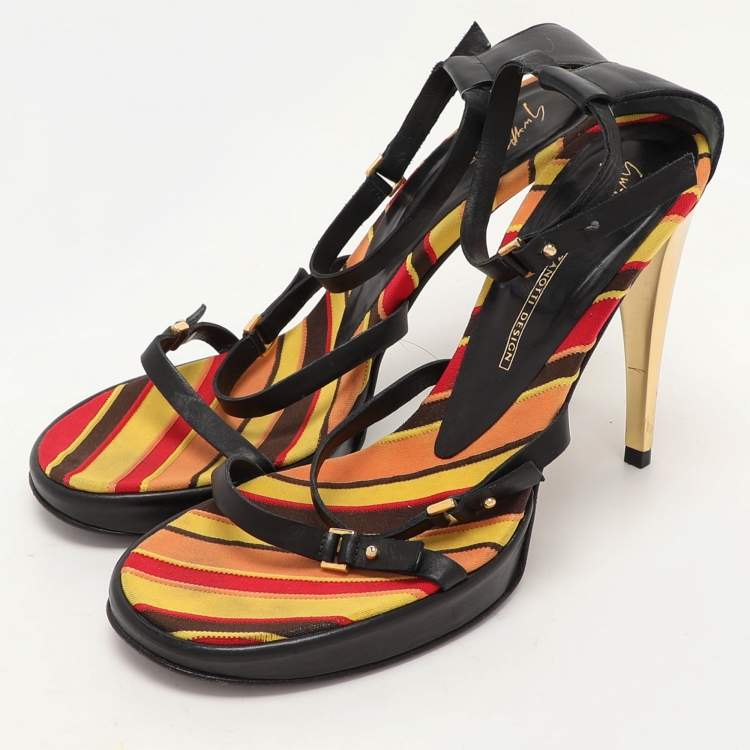 Pre Owned Giuseppe Zanotti Design Black Leather Ankle Strap Sandals Size 37