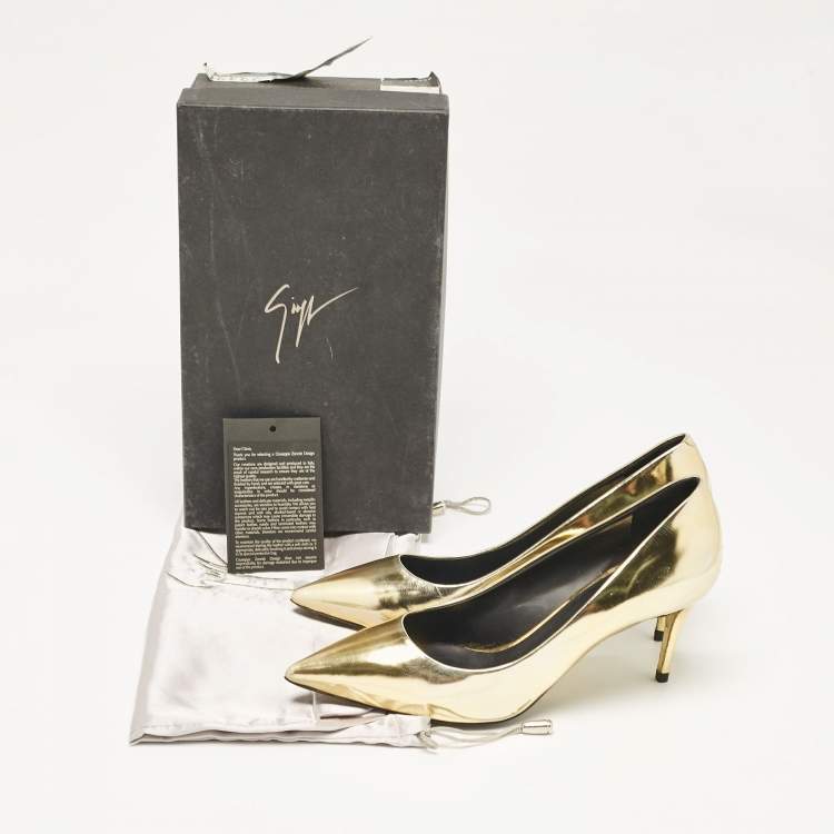 Pre Owned Giuseppe Zanotti Gold Leather Pointed Toe Pumps Size 38