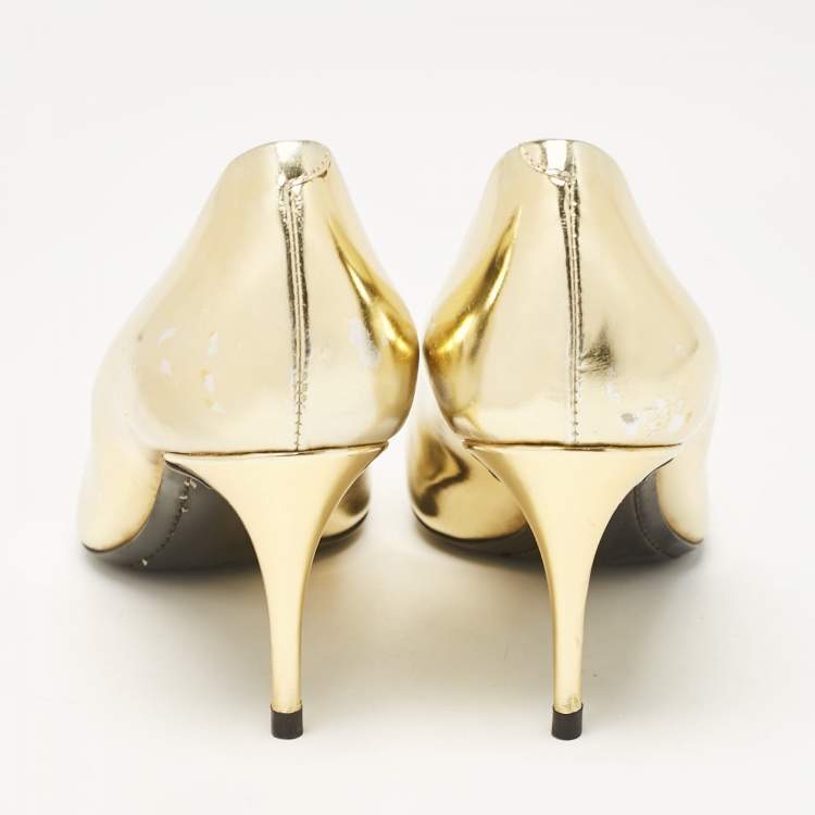Pre Owned Giuseppe Zanotti Gold Leather Pointed Toe Pumps Size 38