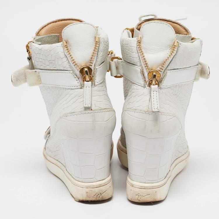 Pre Owned Giuseppe Zanotti Grey Croc Embossed Leather Coby High Top Sneakers Size 38
