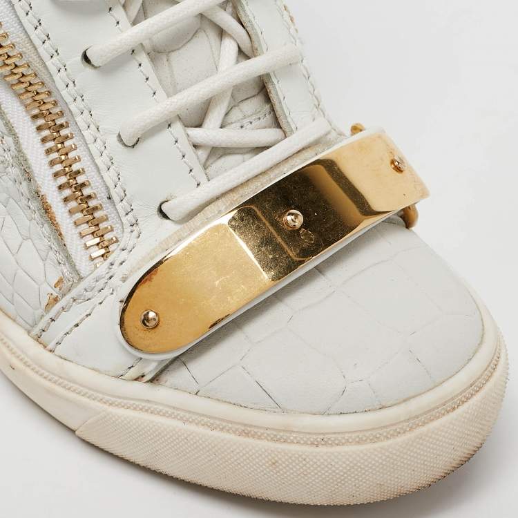 Pre Owned Giuseppe Zanotti Grey Croc Embossed Leather Coby High Top Sneakers Size 38