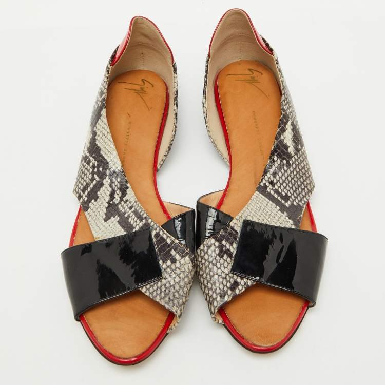 Pre Owned Giuseppe Zanotti Multicolor Python Embossed and Patent Leather D'orsay Flat Sandals Size 41