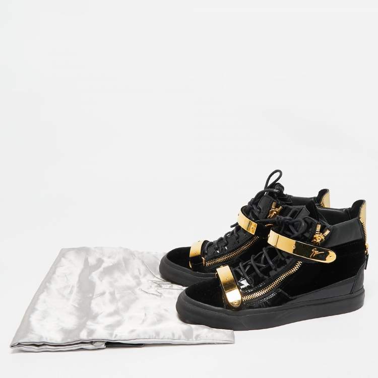 Pre Owned Giuseppe Zanotti Black Velvet And Patent Leather Coby High Top Sneakers Size 39