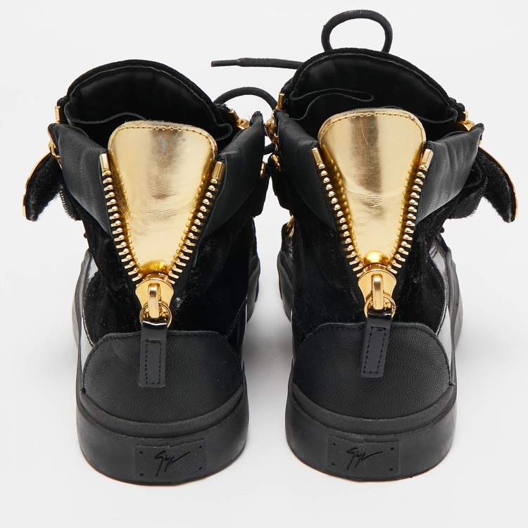 Pre Owned Giuseppe Zanotti Black Velvet And Patent Leather Coby High Top Sneakers Size 39