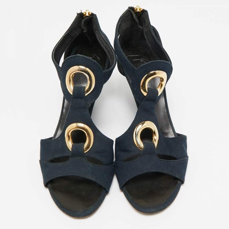 Pre Owned Giuseppe Zanotti Blue Canvas Wedge Sandals Size 36