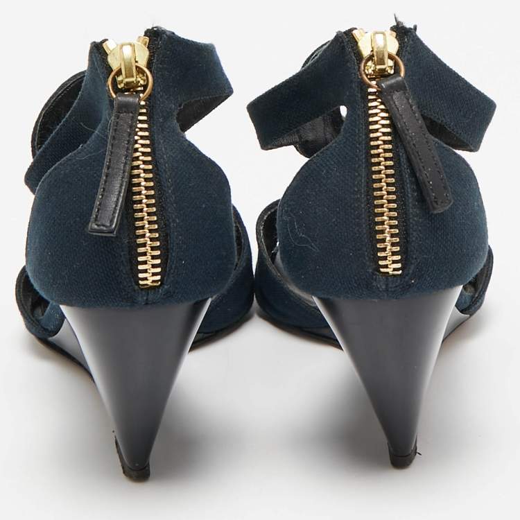 Pre Owned Giuseppe Zanotti Blue Canvas Wedge Sandals Size 36