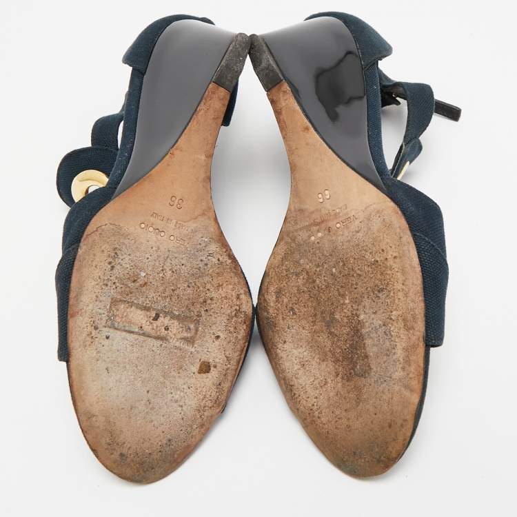 Pre Owned Giuseppe Zanotti Blue Canvas Wedge Sandals Size 36