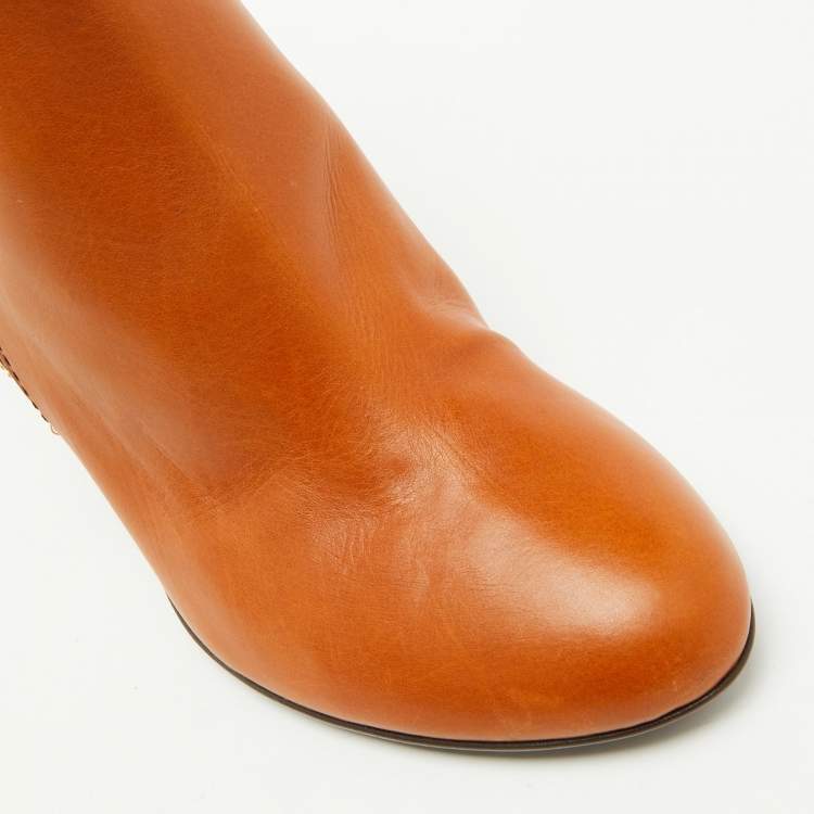 Pre Owned Giuseppe Zanotti Tan Leather Buckle Detail Ankle Length Boots Size 37.5
