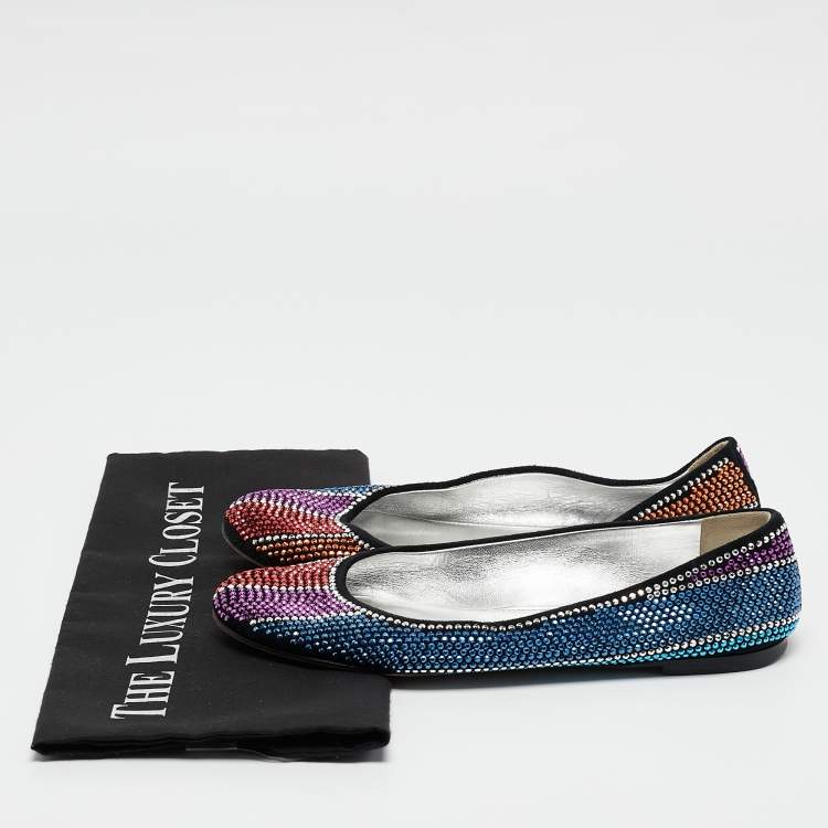 Pre Owned Giuseppe Zanotti Black Suede Crystal Embellished Ballet Flats Size 36