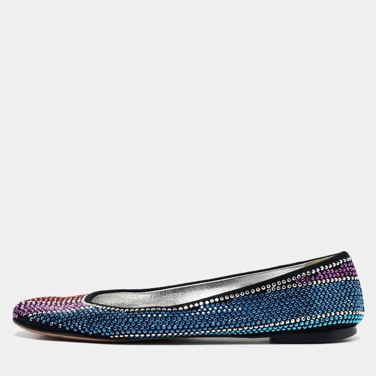 Pre Owned Giuseppe Zanotti Black Suede Crystal Embellished Ballet Flats Size 36