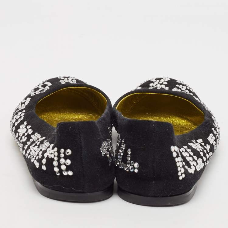 Pre Owned Giuseppe Zanotti Black Suede Crystal Embellished Ballet Flats Size 36
