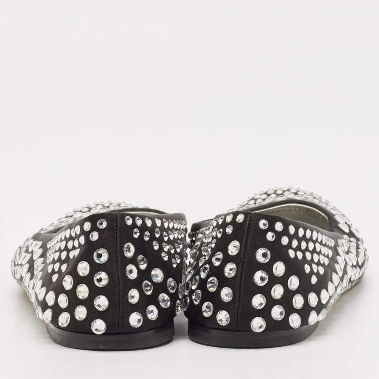 Pre Owned Giuseppe Zanotti Black Satin Crystal Embellished Ballet Flats Size 36