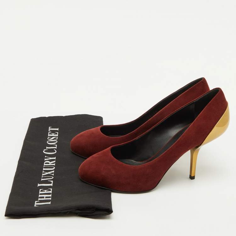 Pre Owned Giuseppe Zanotti Burgundy Suede Metal Heel Platform Pumps Size 37