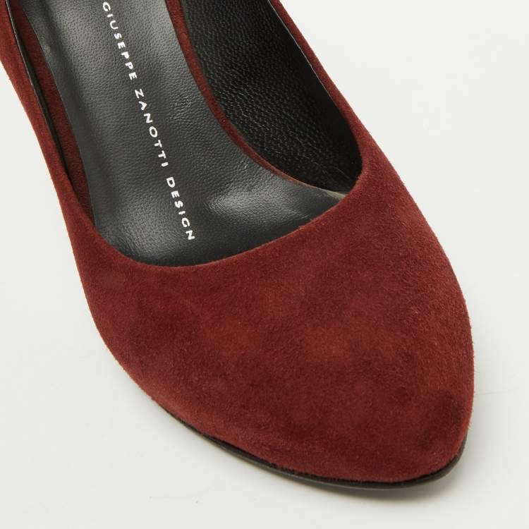 Pre Owned Giuseppe Zanotti Burgundy Suede Metal Heel Platform Pumps Size 37