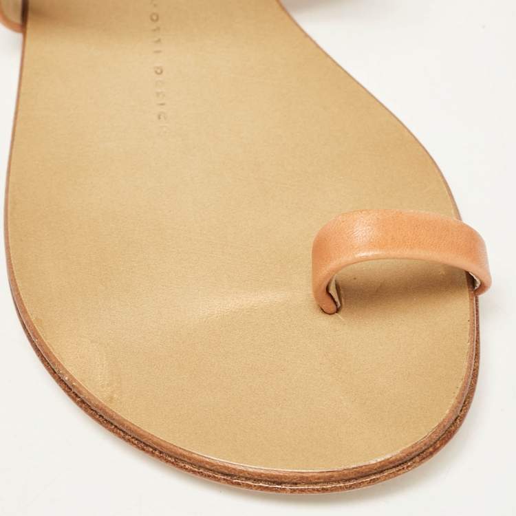 Pre Owned Giuseppe Zanotti Light Brown Leather Toe Ring Ankle Wrap Sandals Size 36