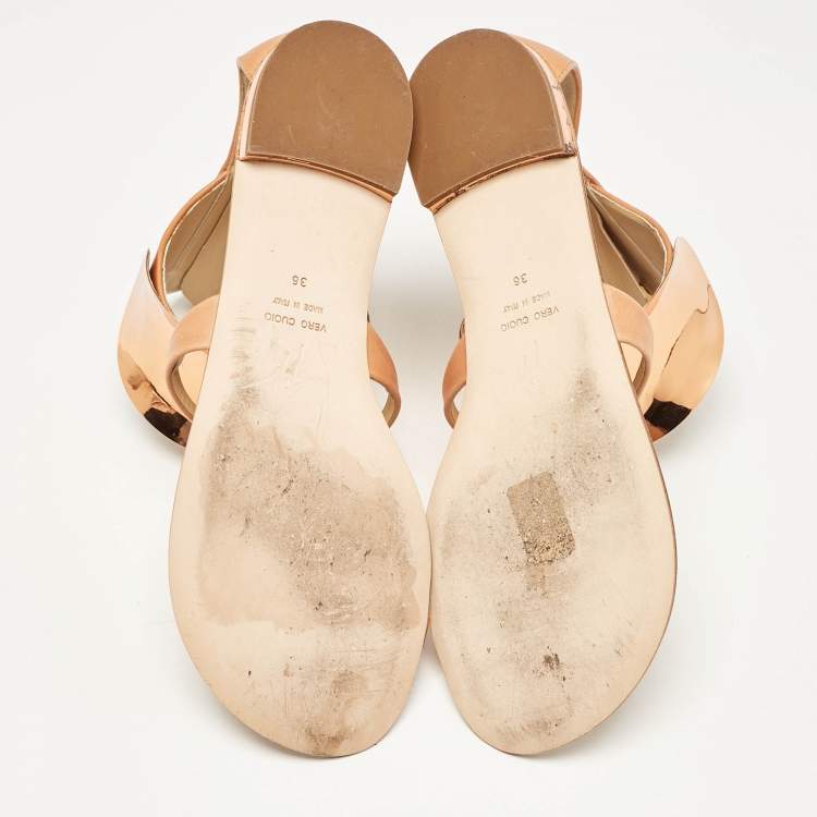 Pre Owned Giuseppe Zanotti Light Brown Leather Toe Ring Ankle Wrap Sandals Size 36