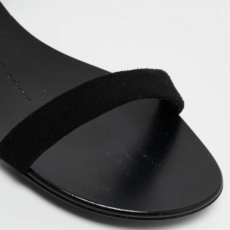 Pre Owned Giuseppe Zanotti Black Suede Crystal Embellished Ankle Strap Flat Sandals Size 36