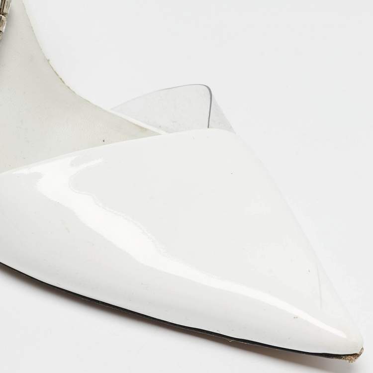 Pre Owned Giuseppe Zanotti White Patent Leather and PVC Crystal Embellished Pumps Size 38