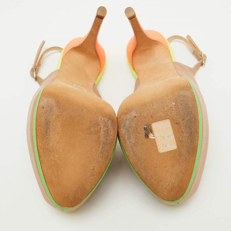 Pre Owned Giuseppe Zanotti Multicolor Leather Peep Toe Platform Slingback Pumps Size 38