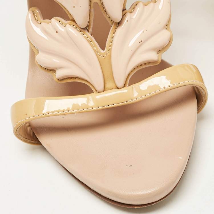 Pre Owned Giuseppe Zanotti Brown/Beige Patent Metal Cruel Ankle Strap Sandals Size 37.5