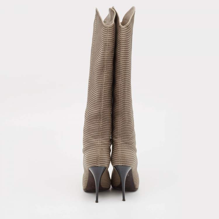 Pre Owned Giuseppe Zanotti Grey Leather Knee Length Boots Size 37.5