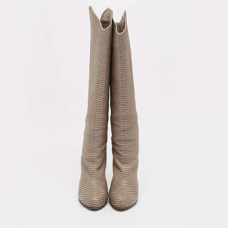 Pre Owned Giuseppe Zanotti Grey Leather Knee Length Boots Size 37.5