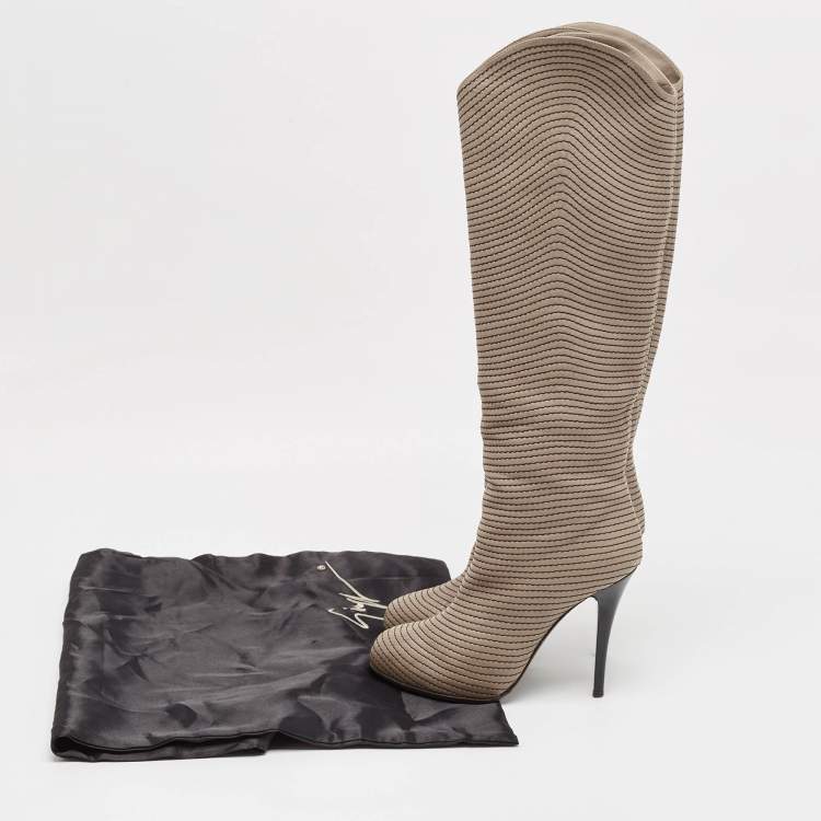 Pre Owned Giuseppe Zanotti Grey Leather Knee Length Boots Size 37.5