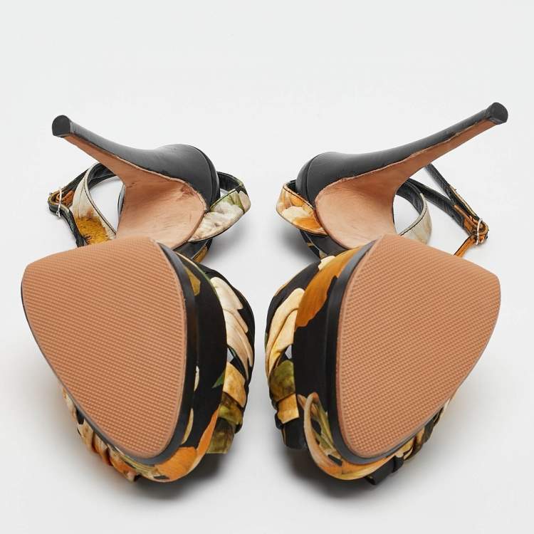 Pre Owned Giuseppe Zanotti Multicolor Satin Ankle Strap Sandals Size 38