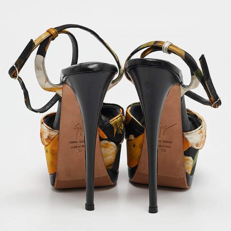 Pre Owned Giuseppe Zanotti Multicolor Satin Ankle Strap Sandals Size 38