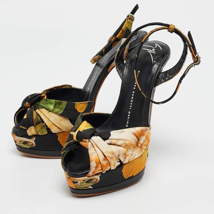 Pre Owned Giuseppe Zanotti Multicolor Satin Ankle Strap Sandals Size 38