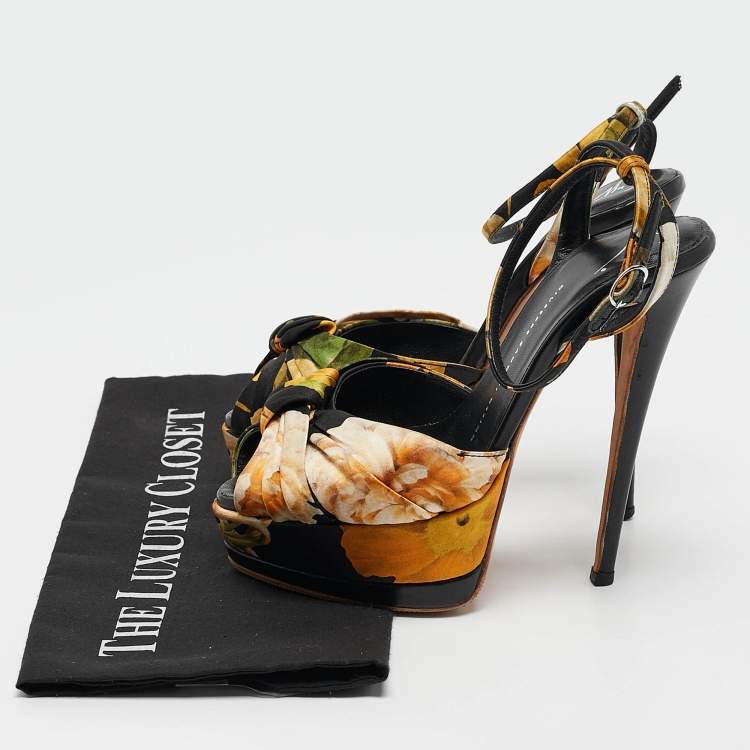 Pre Owned Giuseppe Zanotti Multicolor Satin Ankle Strap Sandals Size 38