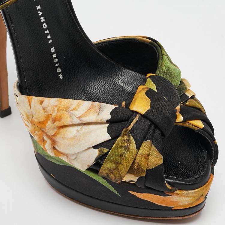Pre Owned Giuseppe Zanotti Multicolor Satin Ankle Strap Sandals Size 38
