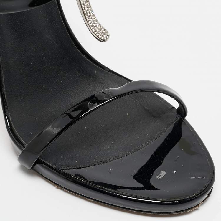 Pre Owned Giuseppe Zanotti Black Patent Leather Crystal Embellished Harmony G Sandals Size 38
