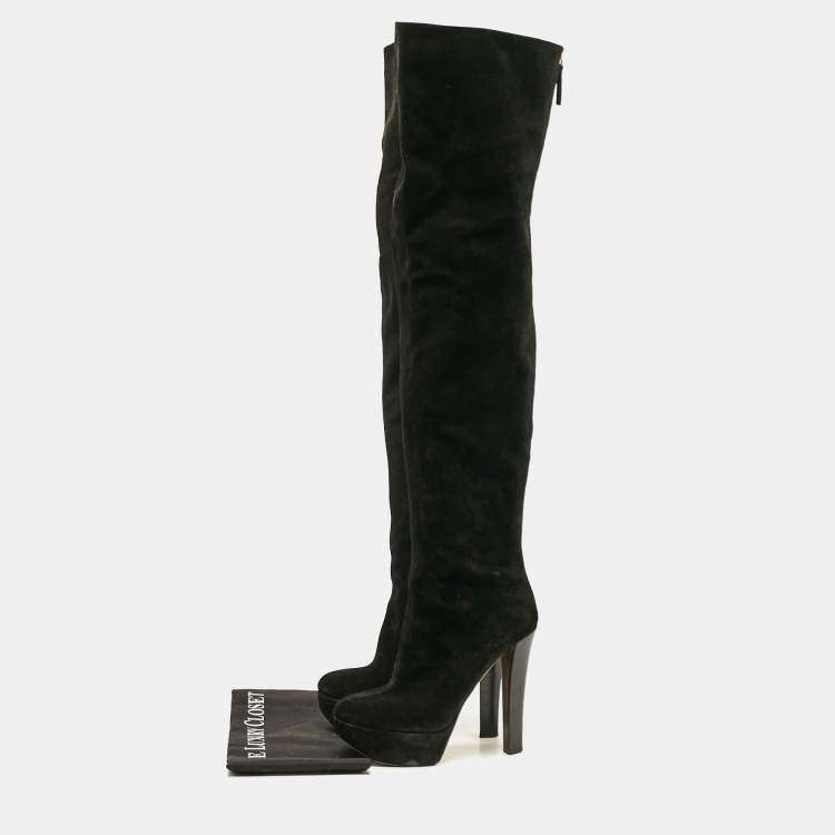 Pre Owned Giuseppe Zanotti Black Suede Over The Knee Boots Size 39