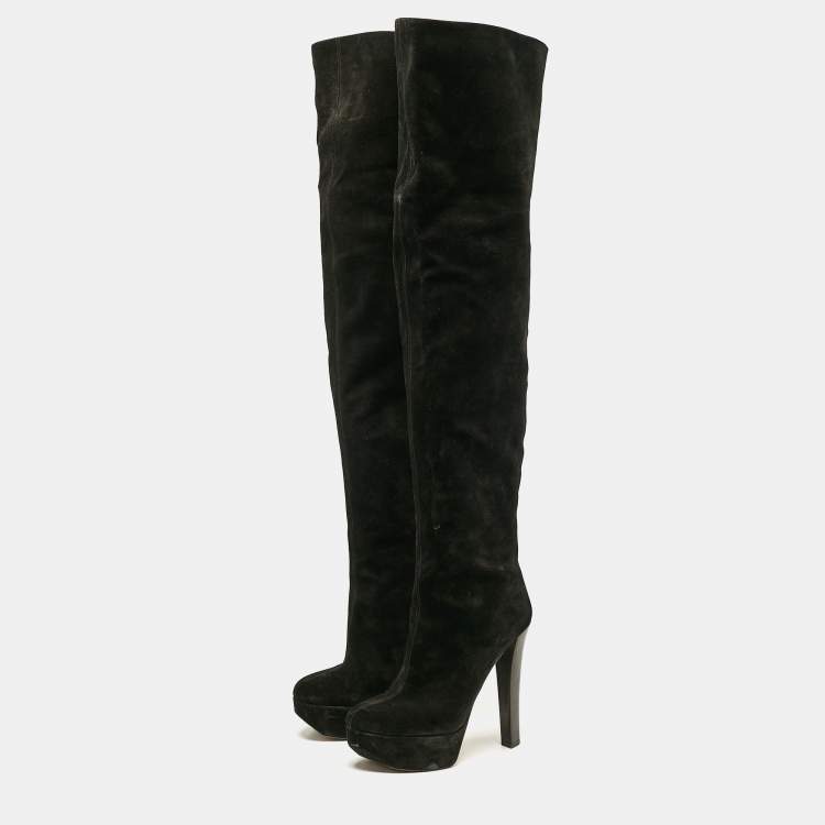 Pre Owned Giuseppe Zanotti Black Suede Over The Knee Boots Size 39