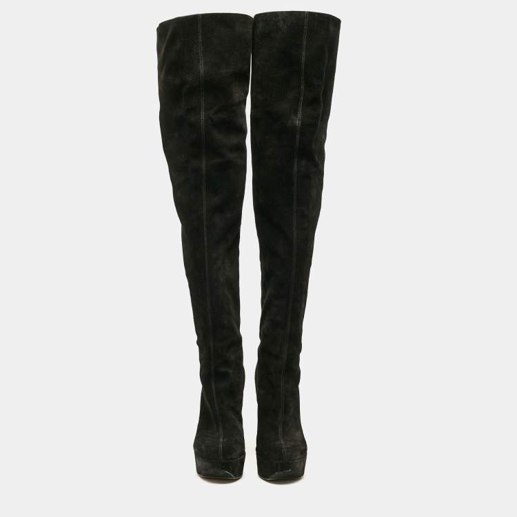 Pre Owned Giuseppe Zanotti Black Suede Over The Knee Boots Size 39