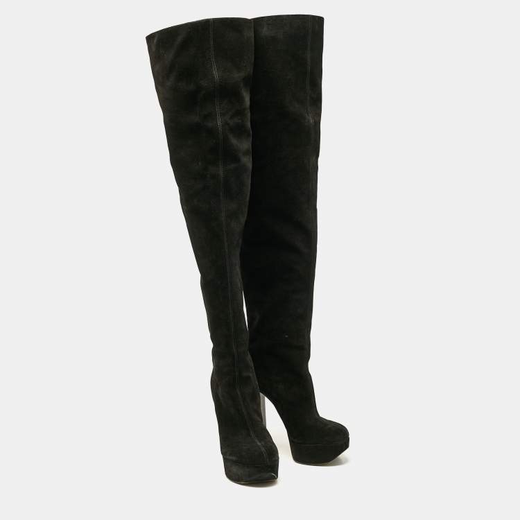 Pre Owned Giuseppe Zanotti Black Suede Over The Knee Boots Size 39