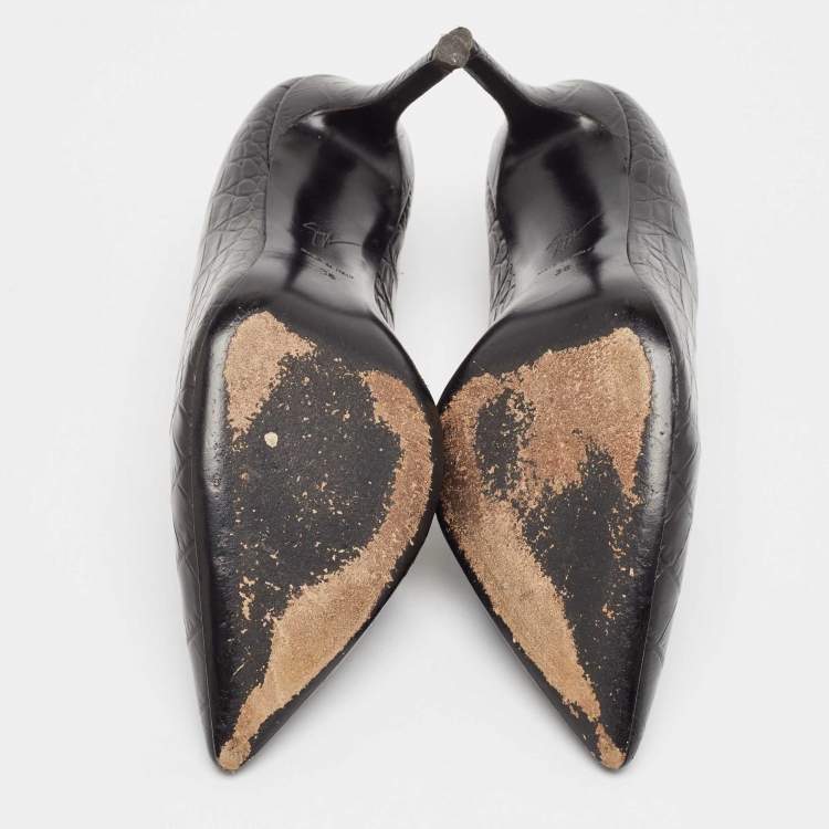 Pre Owned Giuseppe Zanotti Black Croc Embossed Leather Pointed Toe Pumps Size 36