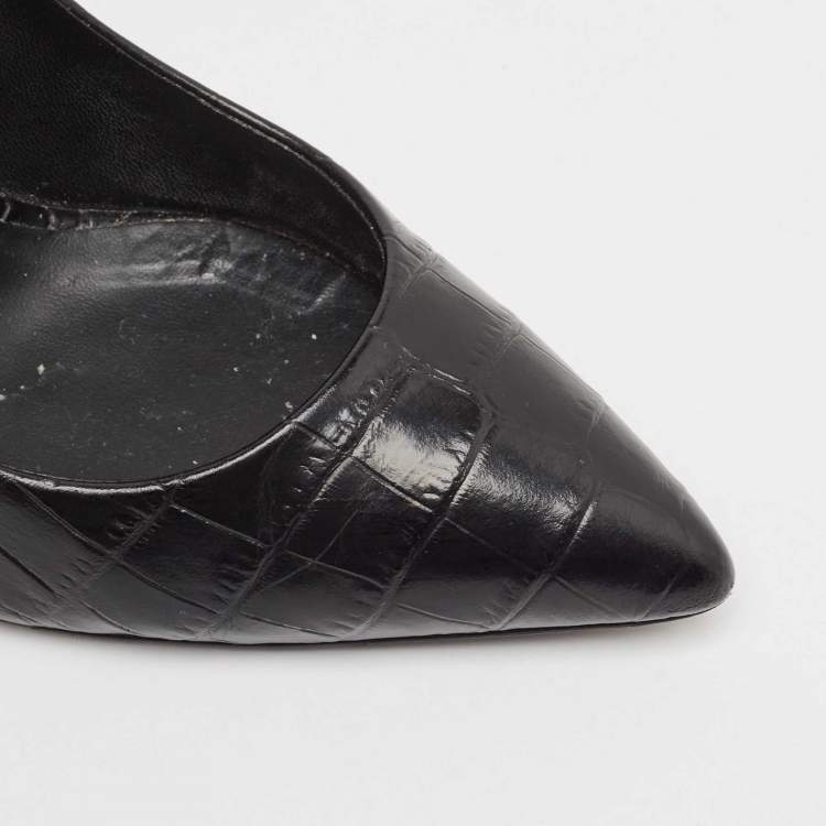 Pre Owned Giuseppe Zanotti Black Croc Embossed Leather Pointed Toe Pumps Size 36